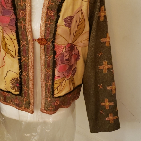 Sandy Sparkman Floral Silk/Wool Jacket-Cadigan Size L - Picture 5 of 16